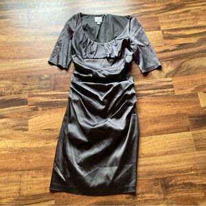 Suzi Chin Size 10 dark gray ruched silky dress